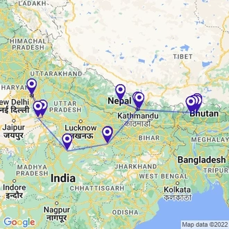 tourhub | UncleSam Holidays | Nepal Bhutan Tour from India | Tour Map