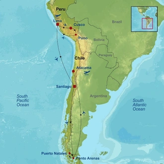 tourhub | Indus Travels | Picturesque Solo Peru and Chile Tour | Tour Map