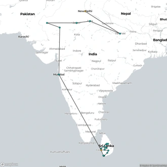 tourhub | The Dragon Trip | 26-Day India-Sri Lanka Tour | Tour Map