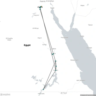 tourhub | Egypt Direct Tours | Full package to Cairo-Luxor-Aswan-Abu Simbel 9 Days with tour guided & Flight | Tour Map