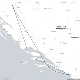 tourhub | Riviera Travel | Split to Dubrovnik Yacht Cruise with Dalmatia & Plitvice Lakes - MS Adriatic Sun | Tour Map