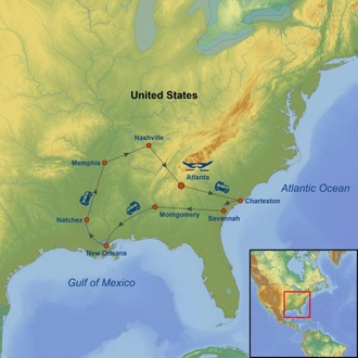 tourhub | Indus Travels | The American South | Tour Map