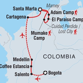 tourhub | Intrepid Travel | Colombia Adventure & Lost City Trek | Tour Map