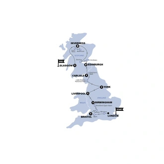 tourhub | Contiki | England & Scotland | Classic | End Glasgow | Winter | 2025/2026 | Tour Map