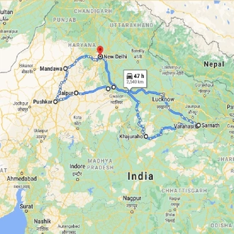tourhub | UncleSam Holidays | North India Tour with Varanasi | Tour Map