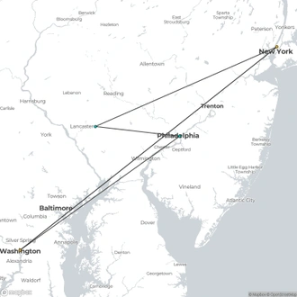 tourhub | Empire Vacations | Washington DC, Philadelphia & The Amish Country | Tour Map