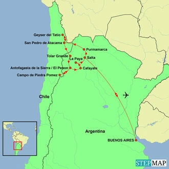 tourhub | Undiscovered Destinations | Argentina and Chile Puna & Atacama Experience | Tour Map