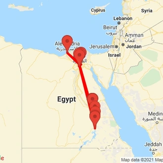 tourhub | Egypt Best Vacations | 8 Day Egypt Budget Tour: Cairo, Alexandria, Luxor And Aswan | Tour Map