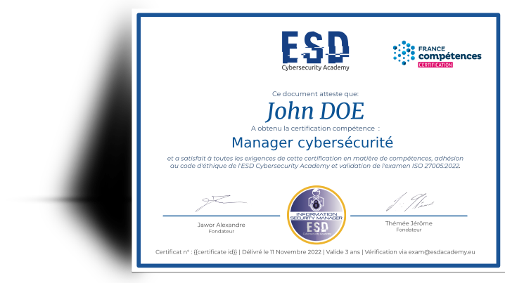 Représentation de la formation : ESD-ISM (Information Security Manager, e-learning)