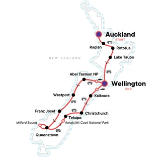 tourhub | G Adventures | Best of New Zealand: Maori Culture & Mountain Coastlines | Tour Map