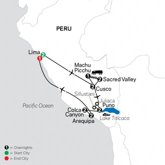 tourhub | Cosmos | Mysteries of the Inca Empire with Arequipa & Colca Canyon | Tour Map