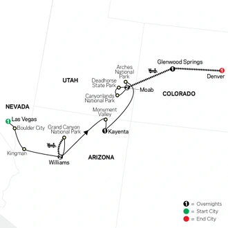 tourhub | Cosmos | Canyons, Rockies, and Rails with Rocky Mountaineer | Tour Map