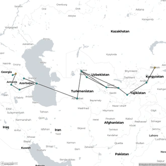 tourhub | Oasis Overland | Tbilisi To Bishkek (42 Days) Caucasus To Kyrgyzstan | Tour Map