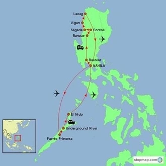 tourhub | Undiscovered Destinations | Philippines - Emerald Terraces of the Cordillera | Tour Map