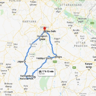 tourhub | GT India Tours | Golden Triangle with Ranthambore Tour | Tour Map