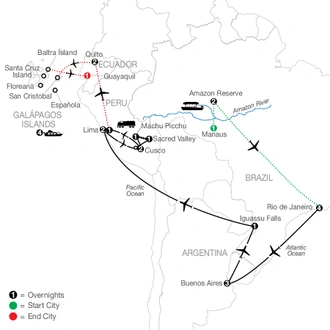 tourhub | Globus | Spirit of South America with Amazon & Galápagos Cruise | Tour Map