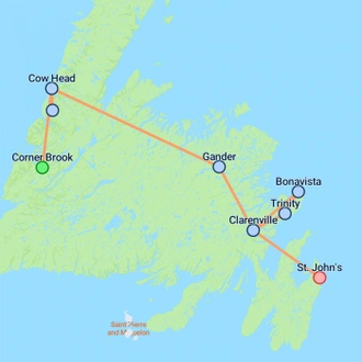 tourhub | On The Go Tours | Newfoundland Discovery - 9 days | Tour Map