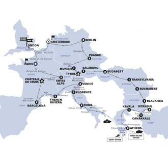 tourhub | Contiki | Ultimate European plus Greek Islands | Start London | 2024 | Tour Map