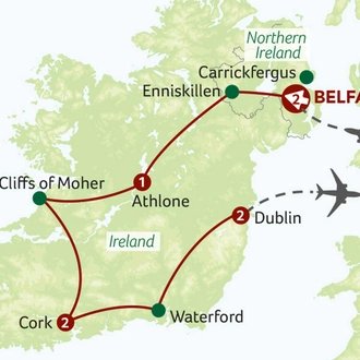 tourhub | Saga Holidays | The Best of Ireland - Heritage of the North and South | Tour Map