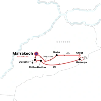 tourhub | G Adventures | Southern Morocco: Marrakech, the Atlas Mountain & the Sahara | Tour Map