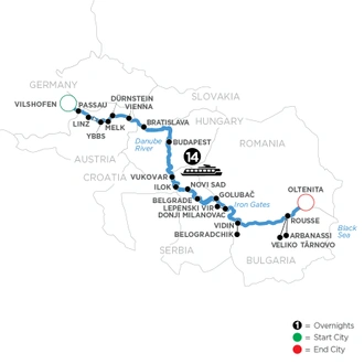 tourhub | Avalon Waterways | The Danube from Germany to Romania (Illumination) | Tour Map