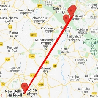 tourhub | Agora Voyages | Delhi to Haridwar & Rishikesh (3 Days by Satabdi Train) | Tour Map