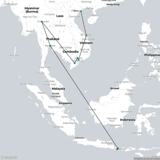 tourhub | Bravo Indochina Tours | 16 Days Journey of Vietnam, Thailand and Bali Extension | Tour Map