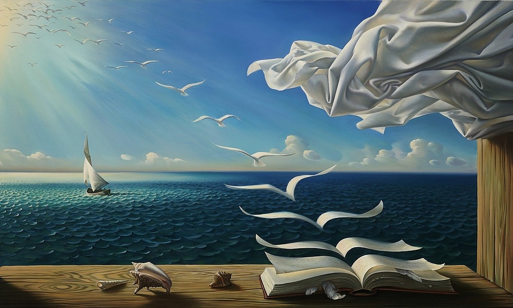 Sky, Sea, Books, Birds by Rob Gonsalves