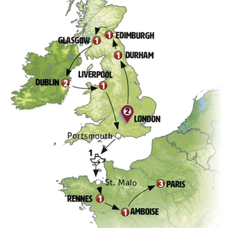 tourhub | Europamundo | United Kingdom, Ireland and Northern France | Tour Map