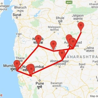 tourhub | Agora Voyages | Best of Maharashtra (Mumbai, Nasik, Shirdi, Aurangabad & Lonavala) | Tour Map