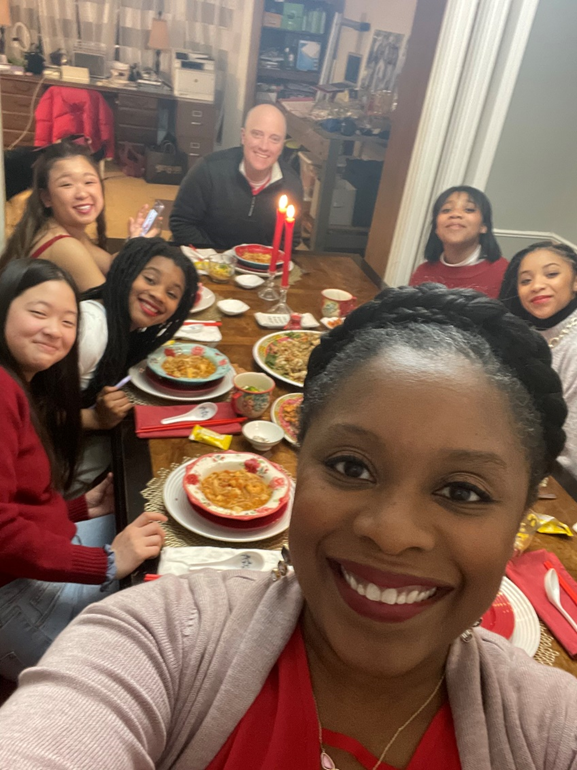 Regina Lane family at dinner table for Lunar New Year