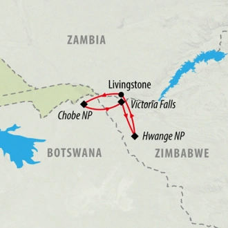 tourhub | On The Go Tours | Hwange, Chobe & Falls - 10 days | Tour Map