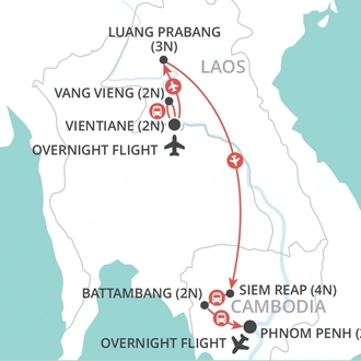 tourhub | Wendy Wu | Laos and Cambodia Unveiled | Tour Map