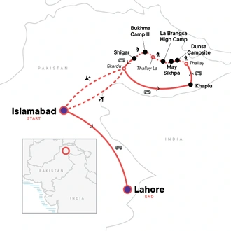 tourhub | G Adventures | Pakistan: Lahore & Hiking the Karakoram Mountains | Tour Map