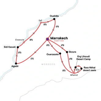 tourhub | G Adventures | Southern Morocco: The Sahara, The Coast & Marrakech | Tour Map