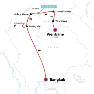 tourhub | G Adventures | Laos to Northern Thailand: Treks & Trails | Tour Map
