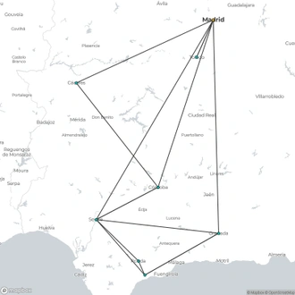 tourhub | Julia Travel | Special Package: Madrid, Andalusia with Cordoba, Costa del Sol & Toledo 9-Day Tour from Madrid | Tour Map