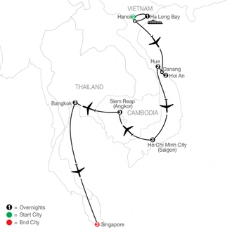 tourhub | Globus | Alluring Vietnam & the Temples of Angkor with Bangkok & Singapore | Tour Map