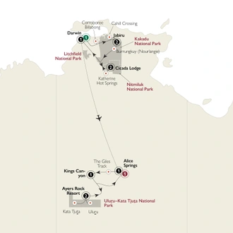 tourhub | AAT Kings | Northern Territory Dreaming | Tour Map