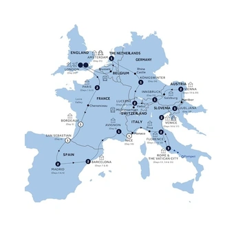 tourhub | Insight Vacations | European Grandeur - Start London, Return Eurostar, Small Group | Tour Map