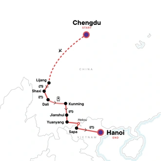 tourhub | G Adventures | China & Vietnam: Chengdu to Hanoi | Tour Map