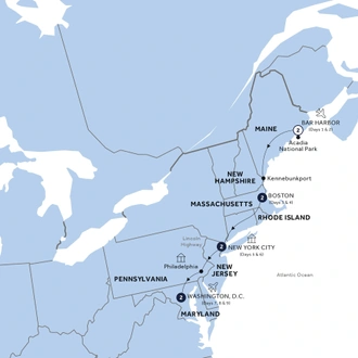 tourhub | Insight Vacations | Best of East Coast USA - Small Group | Tour Map