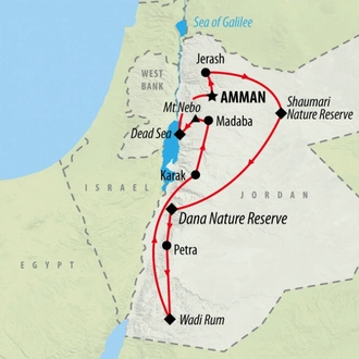 tourhub | On The Go Tours | Jordan Wildlife &  Nature - 12 days | Tour Map