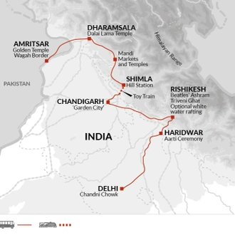 tourhub | Explore! | Spiritual India - Foothills of the Himalaya | Tour Map