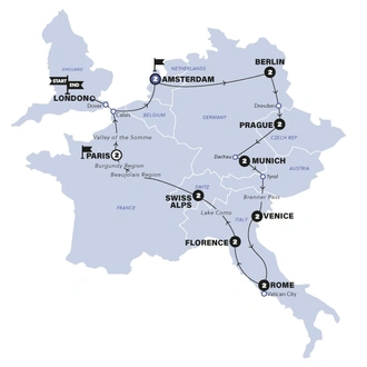 tourhub | Contiki | European Whirl | Start Amsterdam | Gap | Tour Map