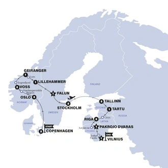 tourhub | Contiki | Scandinavia & Best of Baltics | Summer | 2025 | Tour Map