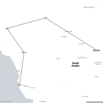 tourhub | Gray Line UAE & Oman | Saudi Arabia: The Complete - Escorted Tour in 3 or 4* Hotels | Tour Map