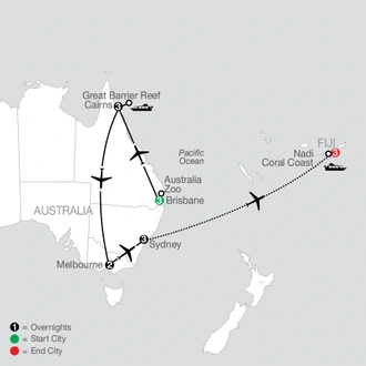 tourhub | Globus | Great Sights of Australia with Fiji | Tour Map