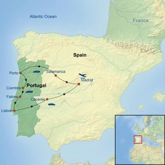 tourhub | Indus Travels | Treasures of Madrid and Portugal | Tour Map