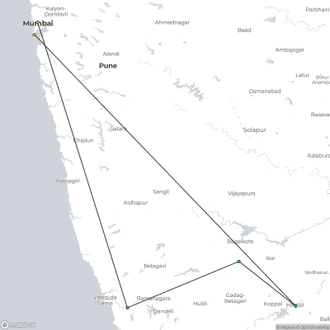 tourhub | Agora Voyages | Beyond Beaches: Mumbai to Goa Cultural Trail via Hampi & Badami | Tour Map